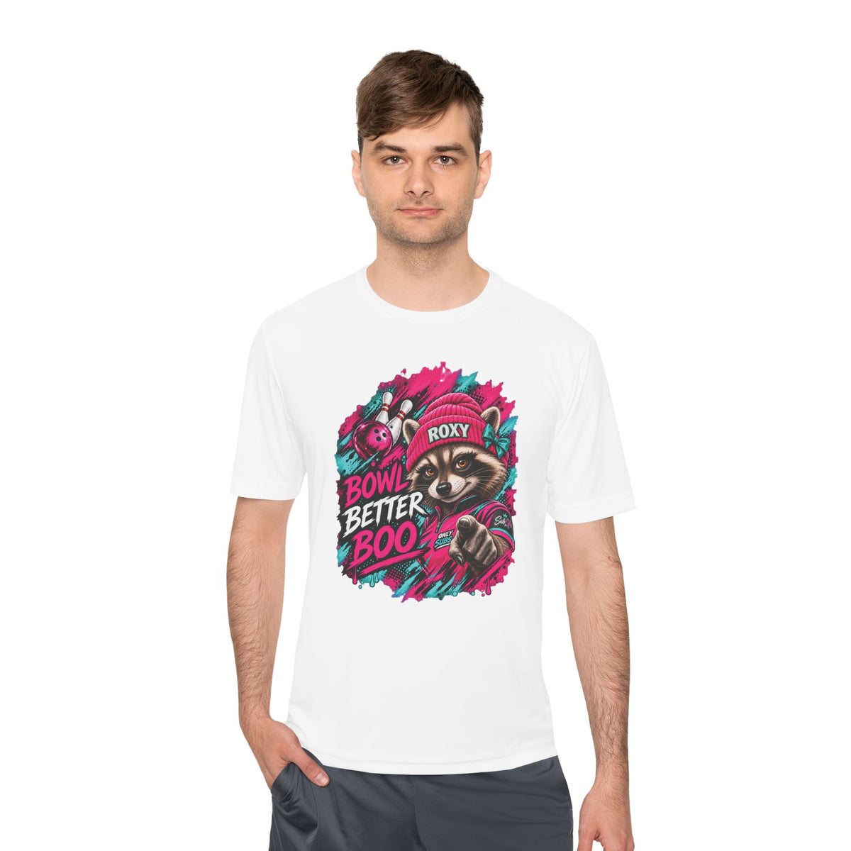 Bowling Raccoon Tee — “Bowl Better Boo” Moisture‑Wicking Graphic Shirt