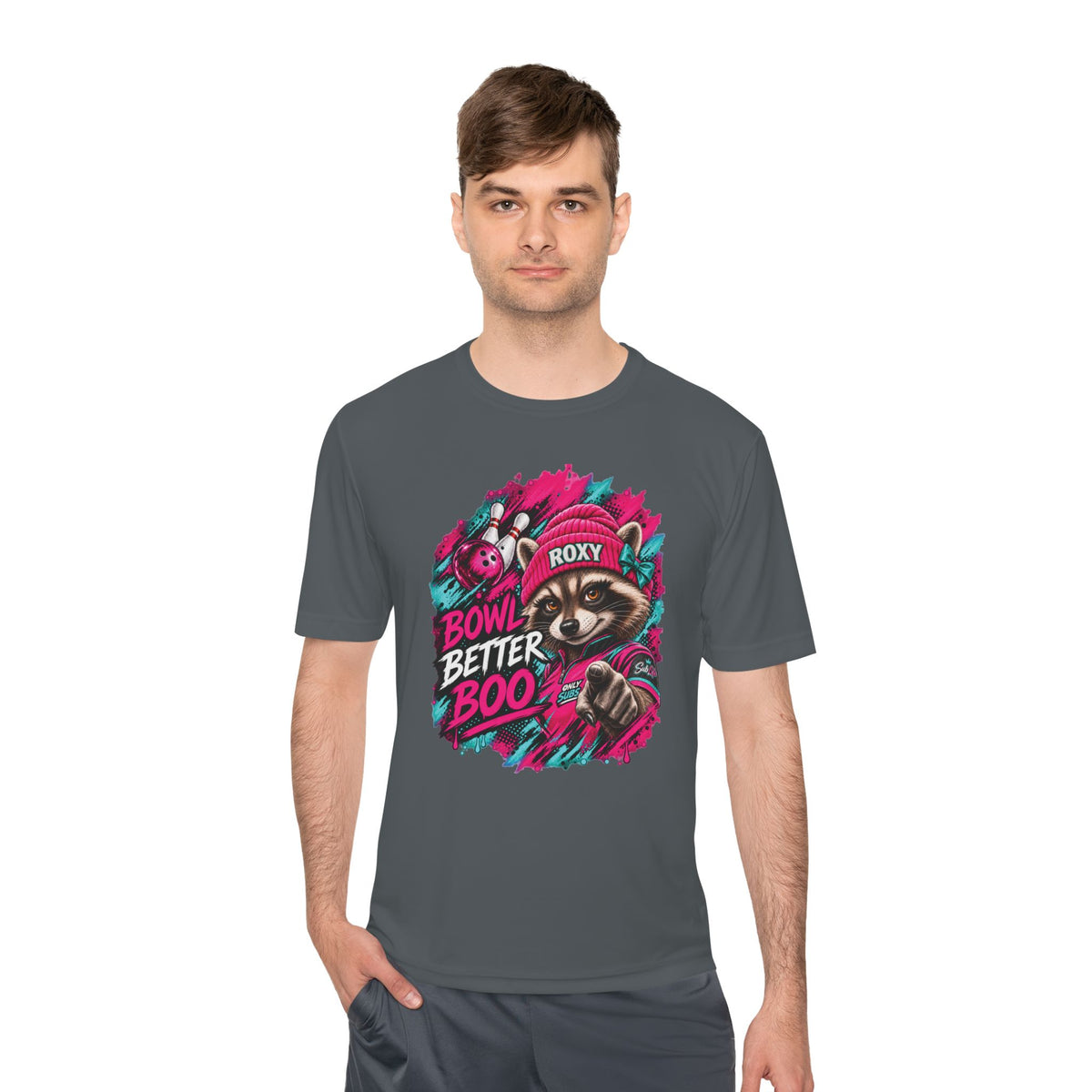 Bowling Raccoon Tee — “Bowl Better Boo” Moisture‑Wicking Graphic Shirt