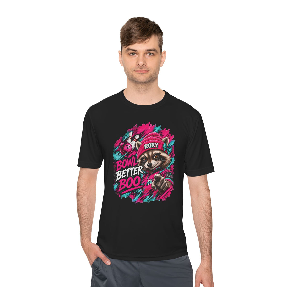 Bowling Raccoon Tee — “Bowl Better Boo” Moisture‑Wicking Graphic Shirt
