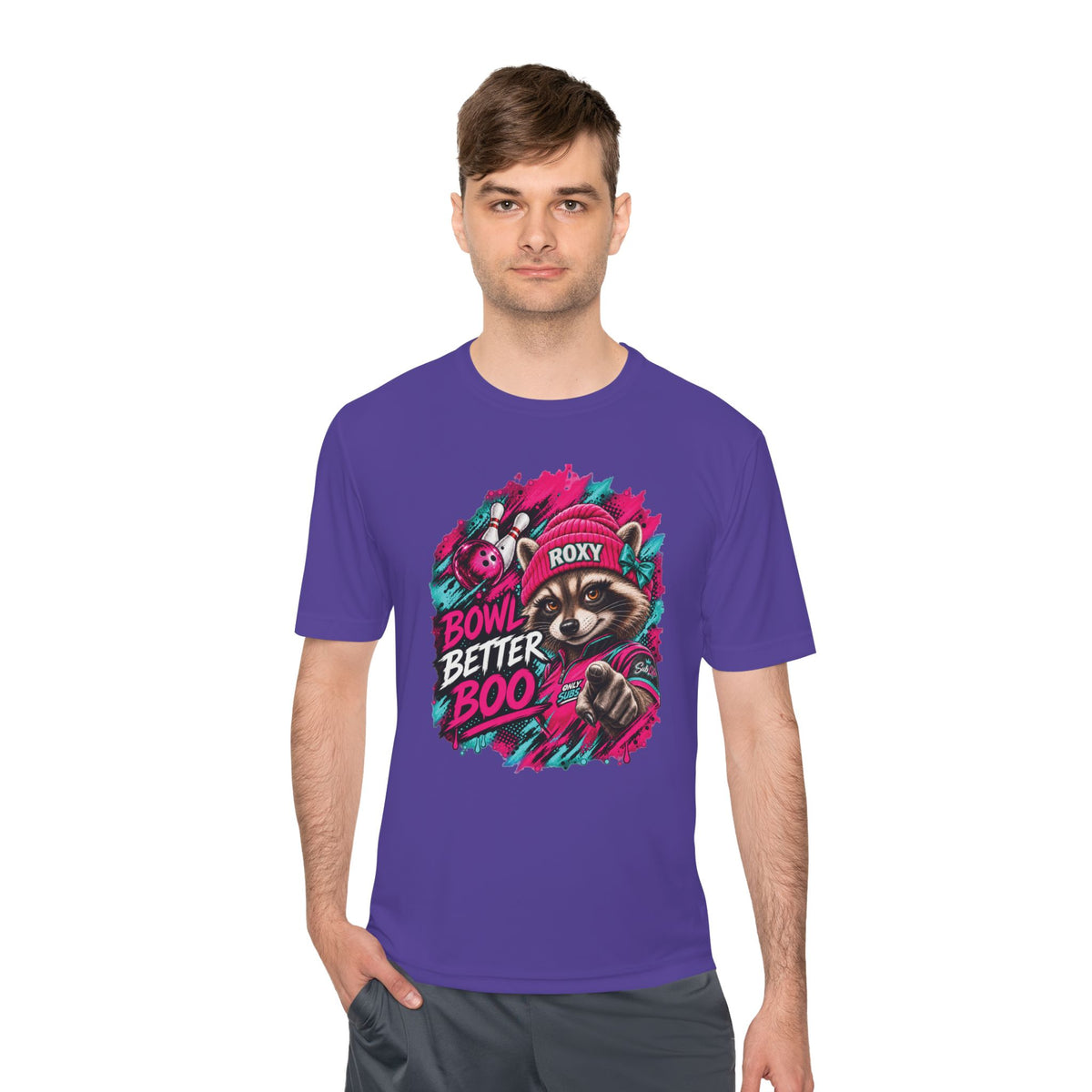 Bowling Raccoon Tee — “Bowl Better Boo” Moisture‑Wicking Graphic Shirt
