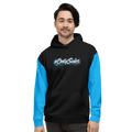 OnlySubs Signature Performance Hoodie front, black body and electric-blue sleeves