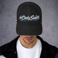 OnlySubs Core Trucker Hat in Black with embroidered bowling wordmark, front