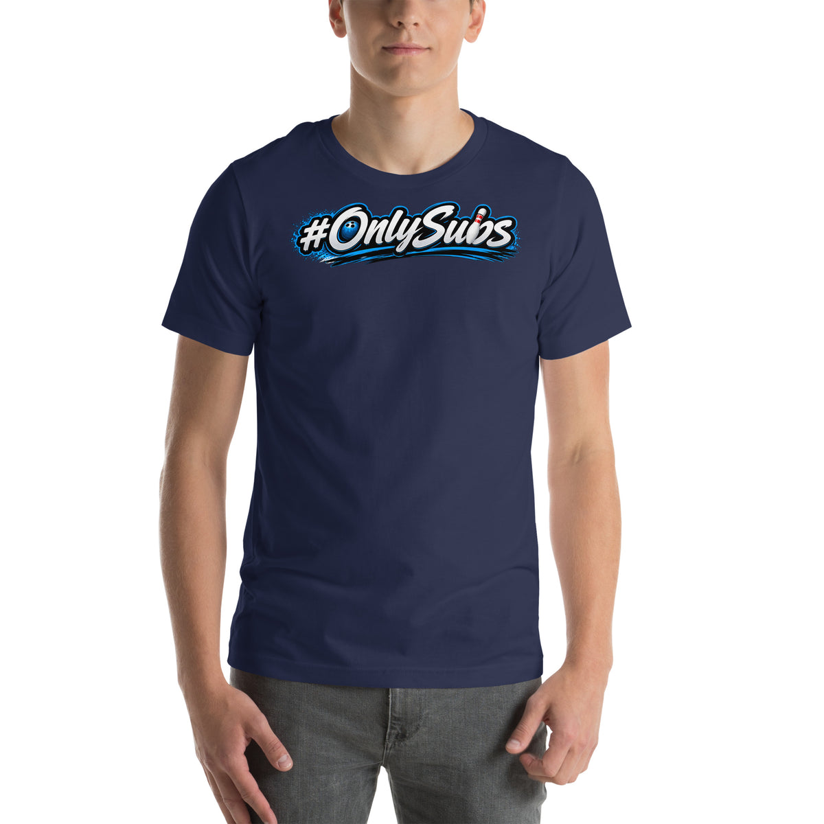OnlySubs Core Logo Tee in Navy, front with official bowling wordmark